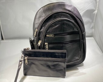 Mother's Day Gift For Her 2 - Genuine Leather Backpack and Faux Leather Wristlet