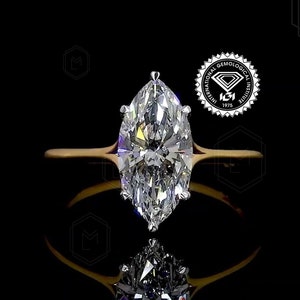 Vintage Engagement Ring 2 CT Marquise Cut Lab Grown Diamond Ring Plain Band IGI Certified Lab Diamond Wedding Ring Anniversary Gifts