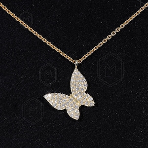 Lab grown Diamond Butterfly Necklace  Small Butterfly on Dainty Chain Rose Gold Necklace Lab grown Diamond Necklace Gift for her