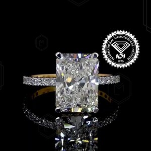 3.5 CT Radiant Cut Lab Grown Engagement Ring IGI Certified Diamond Ring Hidden Halo Pave Diamond Ring Anniversary Ring Promise Ring For Her