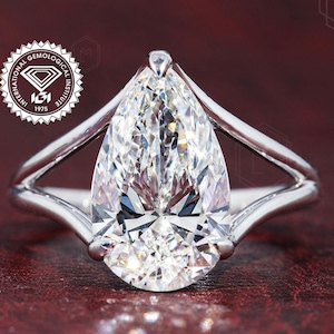 IGI Certified Pear Cut Diamond Ring For Women 3.5 CT Lab Grown Diamond Engagement Ring Pear Cut Split Shank Anniversary Ring Promise Ring