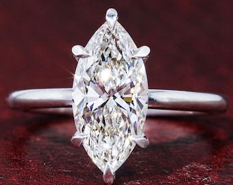 Marquise Lab Grown Diamond Engagement Ring, Unique Floral Vintage Inspired Statement Bridal Ring, Solitaire Wedding Jewelry, Gift for Her
