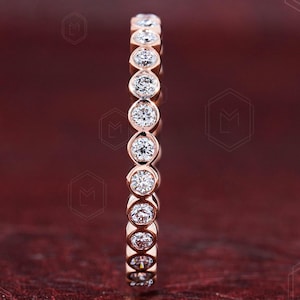 Bezel Set Diamond Wedding Band 1.5 MM Round Diamond Band Bezel Set Stackable Band Bridal Set Band Round Lab Grown Diamond Full Eternity Band