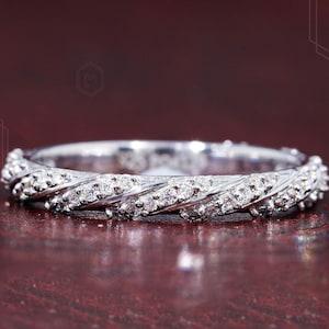 Twisted Wedding Band 14k Gold Eternity Ring for Women&#39;s Pave Diamond Ring With Braided Band Wedding Ring 18k Solid Gold Twist Ring Jewelry