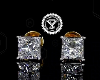 3 TW Pendientes de diamantes de princesa EF/VS Pendientes de diamante creados en laboratorio con parte trasera de rosca Pendientes de diamantes para mujeres y niñas Pendientes de boda