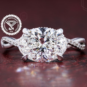 0,5 bis 3,0 CT IGI-zertifizierter Ovalschliff-Laborgewachsener Diamantring von Ost nach West Stil Solitär-Verlobungsring Twisted-Band-Brautring für Sie