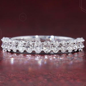 Oval Lab Grown Diamond Anniversary Band Oval Half Eternity Stackable Band Lab Grown Diamond Anniversary Gift Oval Cut Diamond Matching Band