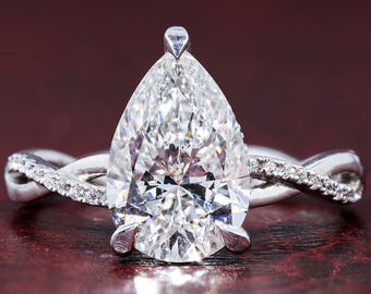 2,5 CT päronslipad förlovningsring med tvinnad paveband, certifierad labododlad diamant, bästa frieriring, oändlig band, vigselring, jubileumspresent