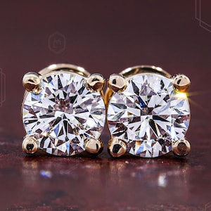 14K Gold Lab Diamond Stud Earrings, Lab Grown Brilliant-Cut Diamond Studs, Classy Round Diamond Yellow Gold Screw Back Studs