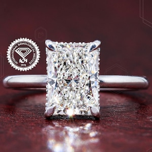 0.5 TO 3.0 CT Radiant Cut Lab Grown Diamond Hidden Halo Solitaire Engagement Ring 14K Solid Gold IGI Certified Radiant Diamond Promise Ring