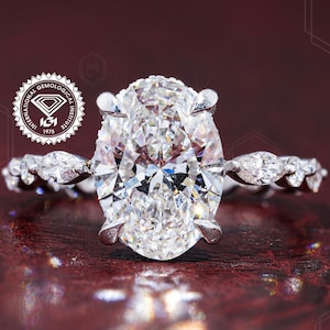 Pierścionek zaręczynowy z owalnym diamentem 3 CT, pierścionek z diamentem hodowanym laboratoryjnie, ukryty pierścień owalny Halo, owalna obrączka ślubna, owalny pierścionek z diamentem, prezent na rocznicę