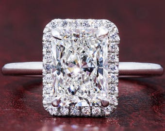 Radiant Cut Lab Grown Diamond Engagement Ring 0.5 TO 3 CT IGI Certified Lab Created Diamond Halo Ring Proposal Ring Radiant Cut Diamond Ring