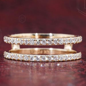 Lab Grown Diamond Half Eternity Ring enhancer 14K Solid White gold Stacking Double band Engagement Ring Bridal matching 2 Row Promise Ring