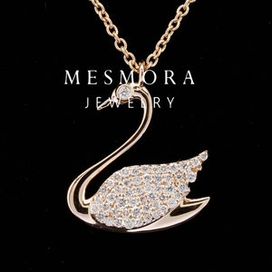 Swan Necklace Delicate 14k Gold Necklace Round Cut Lab Grown Diamond Necklace Statement Necklace Dainty Bird Necklace Minimal Necklace