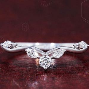 Lab Grown Marquise Cut Curved Wedding Band Unique Rose Gold Wedding Band Matching Stackable Ring Promise Anniversary Ring Gift For Women