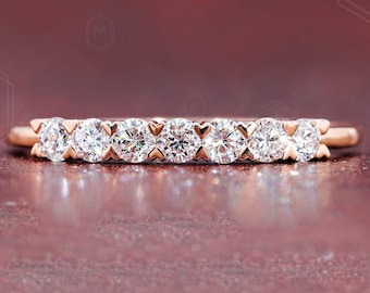 Anillo de bodas de diamantes cultivados en laboratorio de corte redondo de 2,5 mm con siete piedras, regalo de boda para ella, anillo de boda de diamantes, regalo de aniversario