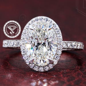 Lab Grown Diamond Engagement Ring Real Oval Cut Lab Diamond Ring Simple Halo Anniversary Gift Ring Certified Lab Grown Oval Cut Diamond Ring