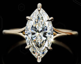 0.25–3.00 CT MarquiseCut Engagement Ring Genuine Lab Grown Diamond Anniversary Ring Unique Proposal Ring for Her Six Claw Prong Setting Ring