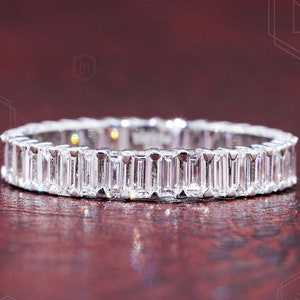 Baguette Cut Lab Grown Diamond Full Eternity Ring Lab Grown Diamond Wedding Band Anniversary Gift For Women Matching-Stackable Bridal Band