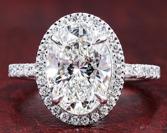 Oval Diamond Halo Ring 2.5 CT Oval Lab Grown Diamond Ring Engagement Ring IGI Certified Diamond Ring Oval Diamond Ring For Women Pave Ring