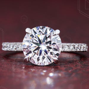 0.5 to 3.0 CT Round Cut Lab Grown Diamond Engagement Ring Gold Solitaire Promise Ring Hidden Halo Diamond Ring Bridal Ring Anniversary Gift