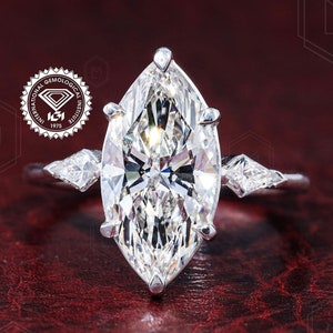 3 CT Marquise Cut Diamond Engagement Ring IGI Certified Lab Grown Diamond Three Stone Ring Side Kite Cut Diamond Ring Anniversary Gift Ring