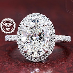 Oval Diamond Halo Ring 2.5 CT Oval Lab Grown Diamond Ring Engagement Ring IGI Certified Diamond Ring Oval Diamond Ring For Women Pave Ring