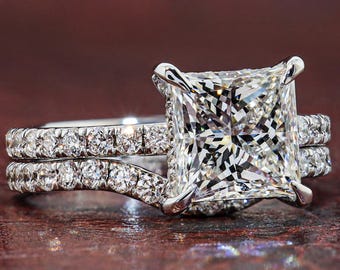 Princess Cut Lab Grown Diamond Engagement Ring | Hidden Halo Bridal Ring | Diamond Engagement Ring for Women | Solid Gold Proposal Ring