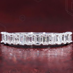 Emerald Cut Lab Grown Diamond Wedding Band Half Eternity Band Emerald Cut Diamond Band Matching Band Anniversary Gift for Her Band For Women