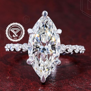 0.5 TO 3.0 CT Marquise Lab Diamond Engagement Ring Lab Grown Diamond Ring Hidden Halo Marquise Wedding Ring Certified Marquise Diamond Ring
