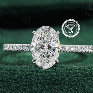 IGI Certified Oval Cut Diamond Hidden Halo Solitaire Engagement Ring 1.5 CT Lab Grown  14K Solid Gold Oval Diamond Ring Oval Engagement Ring