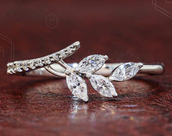 Half Eternity Nature Inspired Diamond Wedding Band for Engagement Ring Lab Grown Diamond Band Stackable Band Anniversary Gifts Promise Ring