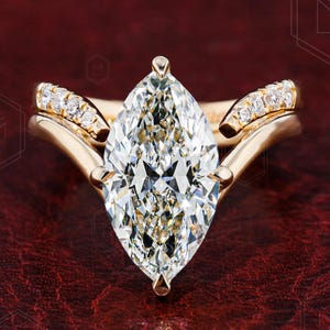Marquise Cut Lab Grown Diamond Engagement Ring Set Unique Yellow Gold Ring Diamond Wedding Ring Set Bridal Ring Set Anniversary Gift for Her