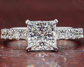Princess Cut Lab Grown Diamond Ring 14K Gold Engagement Ring With IGI Certified Solitaire Anniversary Gift for Her