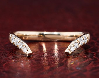 Open Curved Diamond Wedding Band 14k Gold Open Band Solid Gold Gap Wedding Ring Lab Grown Diamond Matching Band Curved Stacking Promise Ring
