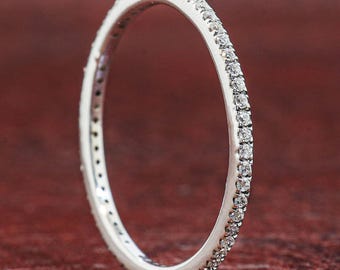 Full Eternity Lab Grown Diamond Wedding Band 1.2 MM Round Lab grown Diamond Wedding Ring Pave Matching/Stackable Band For Her Promise Ring