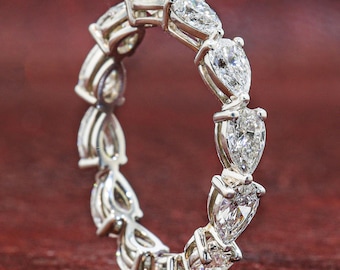 Birnenschliff Labor gewachsen Diamant voller Eternity Band 14K Gelbgold Ost West Stapelband Umweltfreundlich Diamant Ehering Passende Band