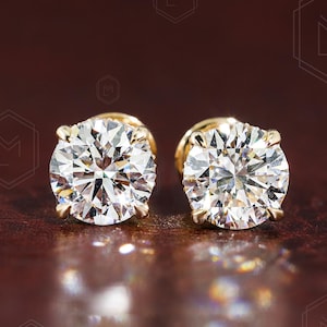 Lab Grown Diamond Stud Earrings 2 TW Round Cut Diamond Earrings IGI Certified Hidden Halo Round Cut Earring Screw/Push Back Gift for Women