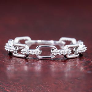 Lab Grown Diamond Chain Link Ring Round Cut Lab Created Diamond Band Interlink Pave Band Diamond Wedding Band Anniversary Gift Bridal Ring