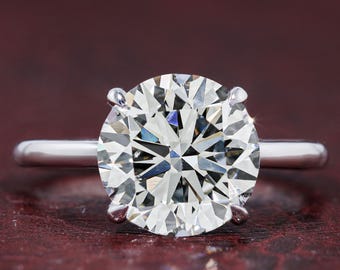 3 Carat Round Cut Lab Grown Diamond Engagement Ring Tulip Shank Certified Diamond Wedding Ring Solitaire Style Minimalist Ring Proposal Ring