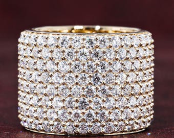 Men's Diamond Wedding Band 9.0 TCW Round Lab Grown Diamond Band Eight Row Men's Band Ring Full Eternity Wide Band Anniversary Gifts for Him