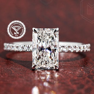2 CT Radiant Cut Lab Grown Engagement Ring IGI Certified Diamond Ring Hidden Halo Pave Diamond Ring Anniversary Ring Promise Ring For Her