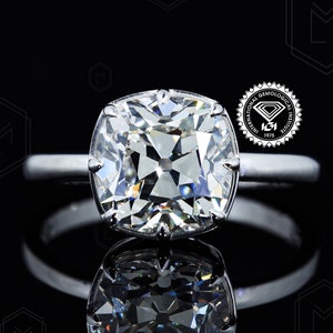 IGI Certified Lab Grown Diamond Engagement Ring Antique Cushion Old Mine Cut Diamond Ring Solitaire Diamond Ring OMC Anniversary Ring Gift