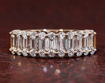 Lab Grown Diamond Baguette Ring Half Eternity Wedding Band Anniversary Ring Stackable Diamond Band Bridal Jewelry Gift for Her Luxury Ring