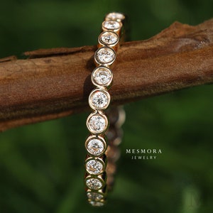 Bezel Set Diamond Wedding Band 1.5 MM Round Diamond Band Bezel Set Stackable Band Bridal Set Band Round Lab Grown Diamond Full Eternity Band
