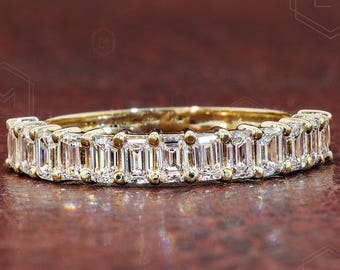Emerald Cut Lab Grown Diamond Wedding Band Half Eternity Band Emerald Cut Diamond Band Matching Band Anniversary Gift for Her Band For Women