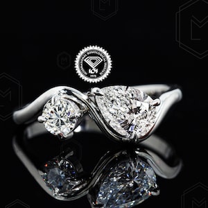 IGI Certified Round & Pear Diamond Toi Et Moi Ring 1 TCW Lab Grown Diamond Ring Engagement Ring For Women Wedding Ring Anniversary Gift Ring