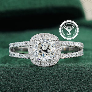 1 CT Cushion Lab Grown Diamond Ring Halo Split Shank Engagement Ring Wedding Ring Proposal Ring Diamond Ring for Her Anniversary Gift Ring