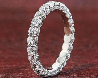 Lab Grown Diamond Eternity Band Ring Round Cut Wedding Anniversary Ring Handmade Fine Jewelry Gift for Her Dainty Stackable Bridal Ring