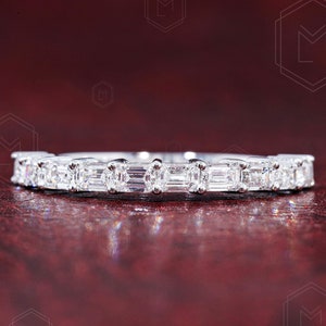 Emerald Cut Lab Grown Diamond Wedding Band Half Eternity Matching Band 14K Yellow Gold Ring Emerald Diamond Band Anniversary Promise Ring
